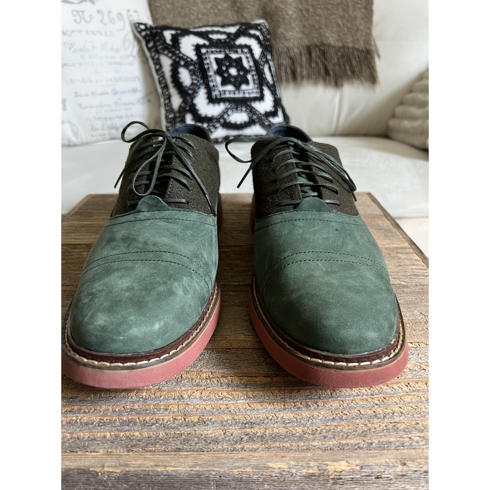 Cole Haan Air Shoes Mens 10.5 Green Suede Wool Cap Toe Oxford Lace Up Preppy - Picture 4 of 11